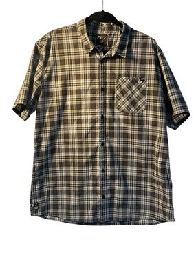 Fox Racing Men’s Short-Sleeve Plaid Button-Up Shirt - Black, Gray & White